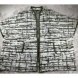 Misook Cardigan Jacket Womens XL Green Cream Open Front Short Sleeve
